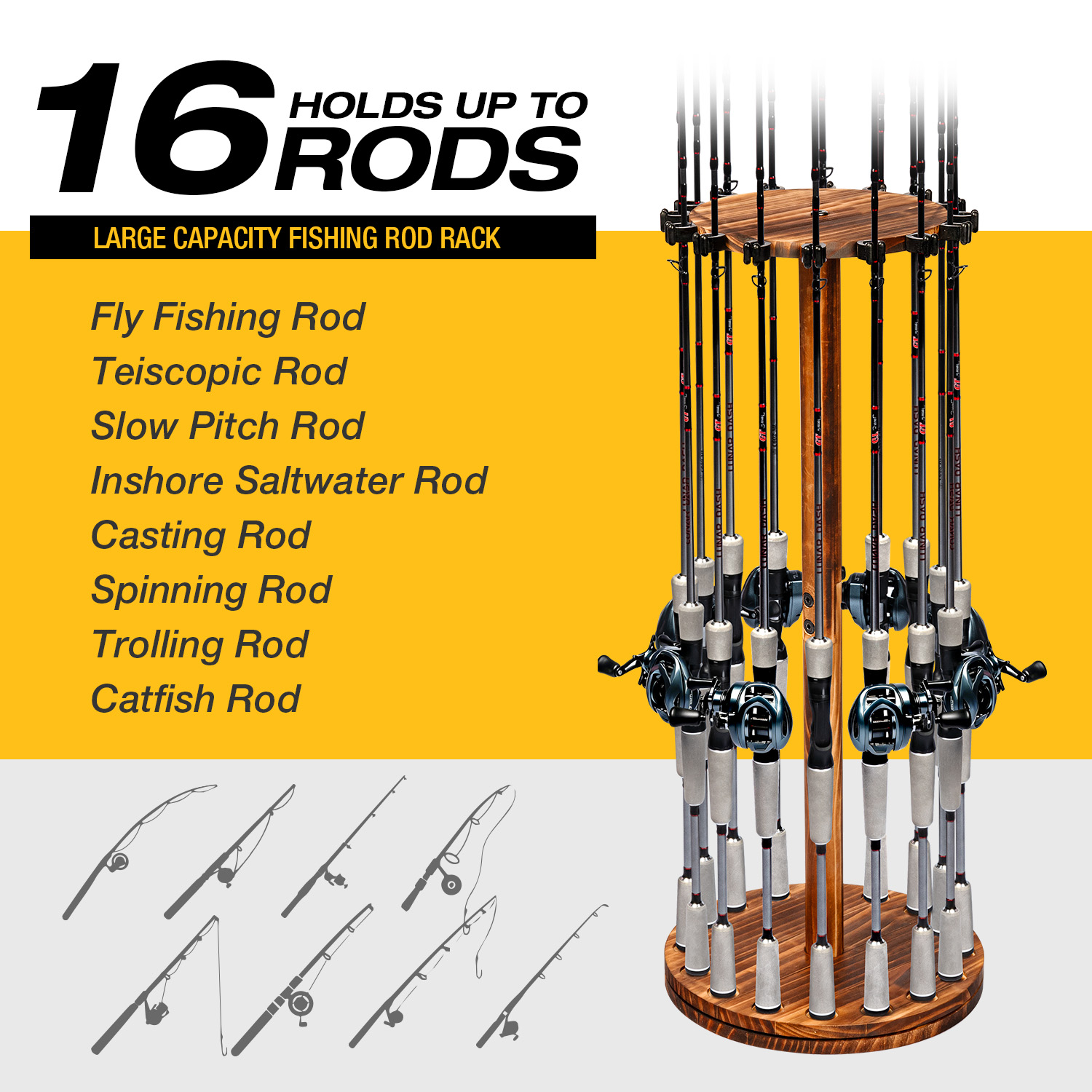 Round Carbonized Wood Fishing  - Fishing Rod Rack incelemesi ve fiyatı