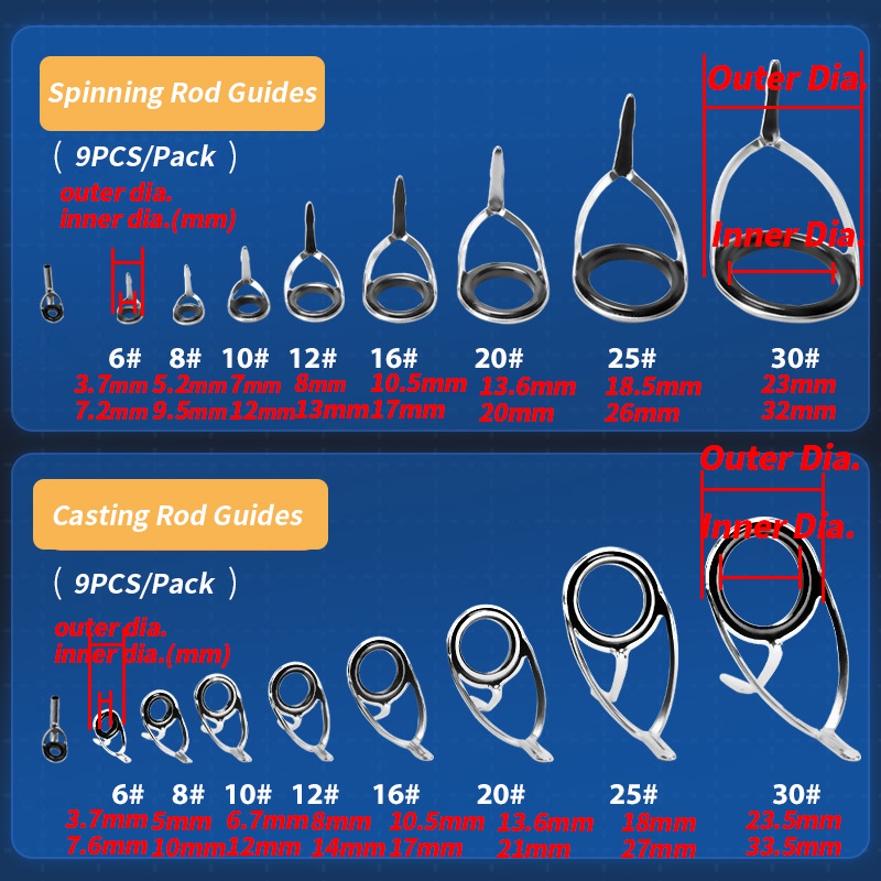 9Pcs Fishing Rod Guides Ring R - Fishing Rod Casting incelemesi ve fiyatı